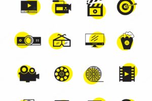Black and yellow multimedia icon set