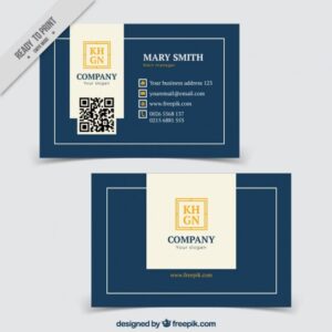 Blue corporative card with a white frame