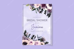 Bridal shower invitation card template in abstract flowers floral
