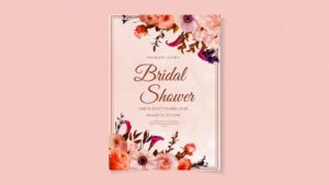 Bridal shower invitation card template in abstract flowers floral