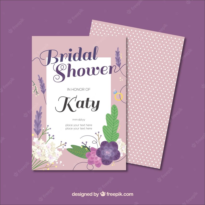 Bridal shower invitation template with flowers in flat design