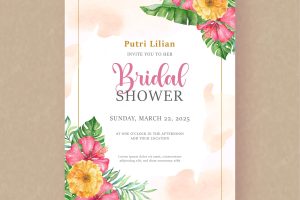 Bridal shower invitation with corner of colorful floral painting ornament