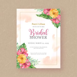 Bridal shower invitation with corner of colorful floral painting ornament