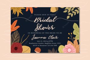 Bridal shower invitation with cute autumn floral background