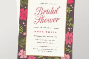 Bridal shower invitation with red and pink flowers
