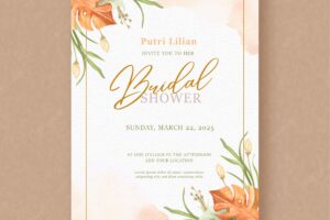 Bridal shower invitation with tropical leaves ornament watercolor background