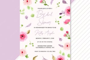 Bridal shower invitation with watercolor flower background
