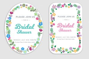 Bridal shower invitations with flat flowers