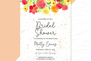 Bridal wedding invitation card template with floral border watercolor
