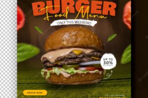Burger food menu social media banner post design template