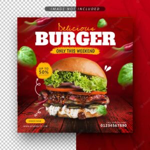 Burger food social media promotion banner post design template