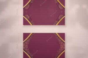 Burgundy business card with indian gold ornament for your contacts