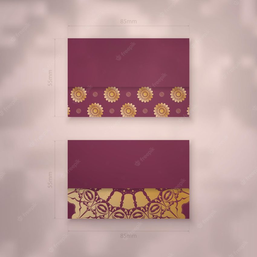 Burgundy business card with luxurious gold ornaments for your brand