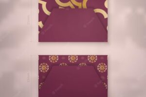 Burgundy business card with mandala gold ornament for your business