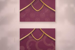 Burgundy business card with vintage gold ornaments for your personality