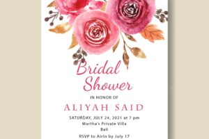 Burgundy watercolor florals bridal shower invitation card template printable