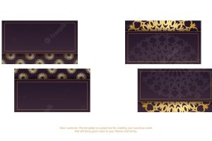 Business card in burgundy color with abstract gold ornament for your contacts.