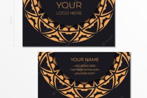 Business card design in black with orange ornaments stylish business cards with place for your text and abstract patterns