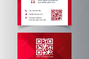 Business card design with company logo and red theme vector