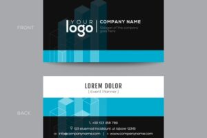 Business card with 3d blue shapes