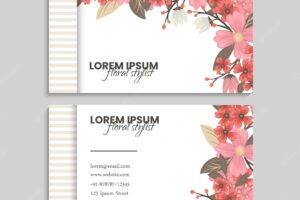 Business card with pink flowers frame