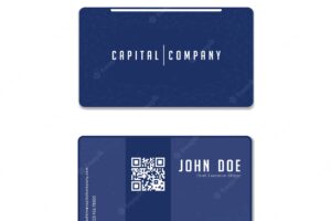 Capital company blue modern tech business card template design with qr code with low poly network line illustration