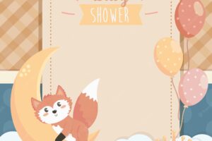 Card of cute fox with moon and balloons