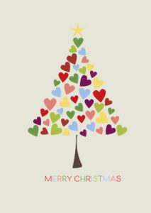 Christmas background with tree of hearts design