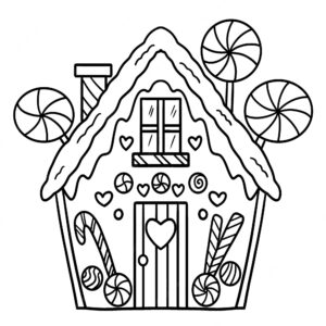 Christmas gingerbread house isolated coloring page