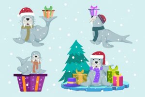 Christmas sea lion vector illustration