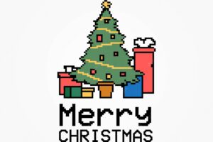 Christmas tree with gifts. pixelated design