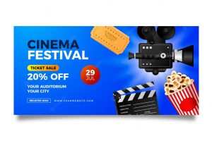 Cinema and movie festival horizontal sale banner template