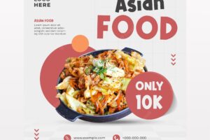 Clean white asian food menu banner for social media post