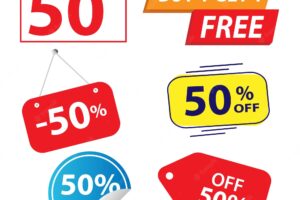 Collection of discount sale tags for shop banner promotion