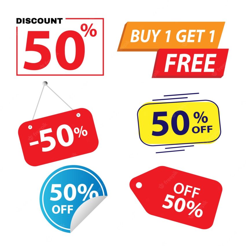 Collection of discount sale tags for shop banner promotion