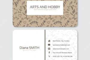 Corporate card with hand-drawn flowers and hearts