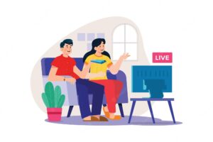 Couple watching live television illustration concept