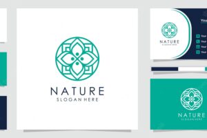 Creative floral logo  with line art style and business card. logo can be used for spa, beauty salon, decoration, boutique