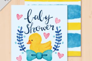 Cute baby shower invitation with duck and hearts