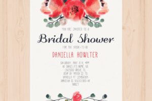 Cute bridal shower invitation with flowers painted with watercolor