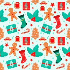 Cute christmas seamless pattern. gifts and gingerbread.