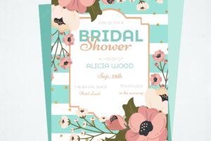 Decorative bachelorette invitation with flowers and white stripes