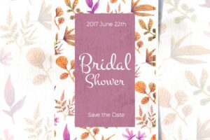 Decorative bridal shower invitation template with watercolor plants