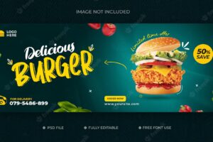 Delicious burger and food menu facebook cover template free