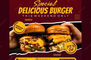 Delicious burger and food menu social media banner post template