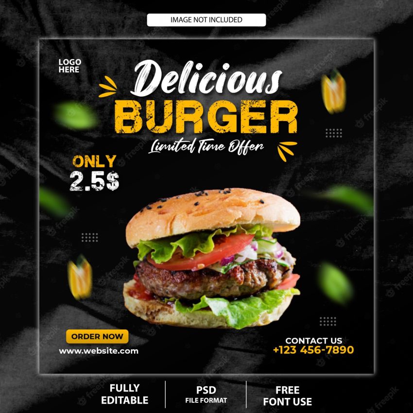 Delicious burger and food menu social media banner template