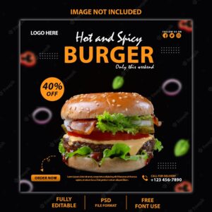 Delicious burger and food menu social media post and banner