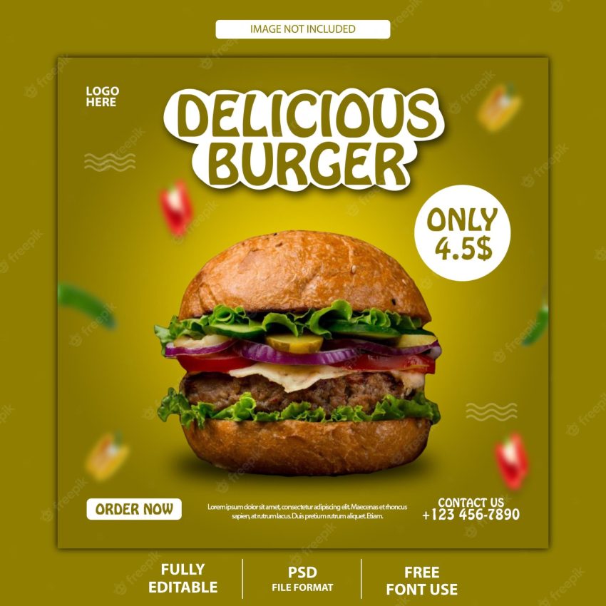 Delicious burger social media post banner