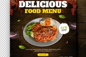 Delicious food menu social media promotion banner post design template