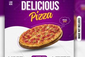 Delicious pizza social media post or promotional web banner design template premium psd premium psd
